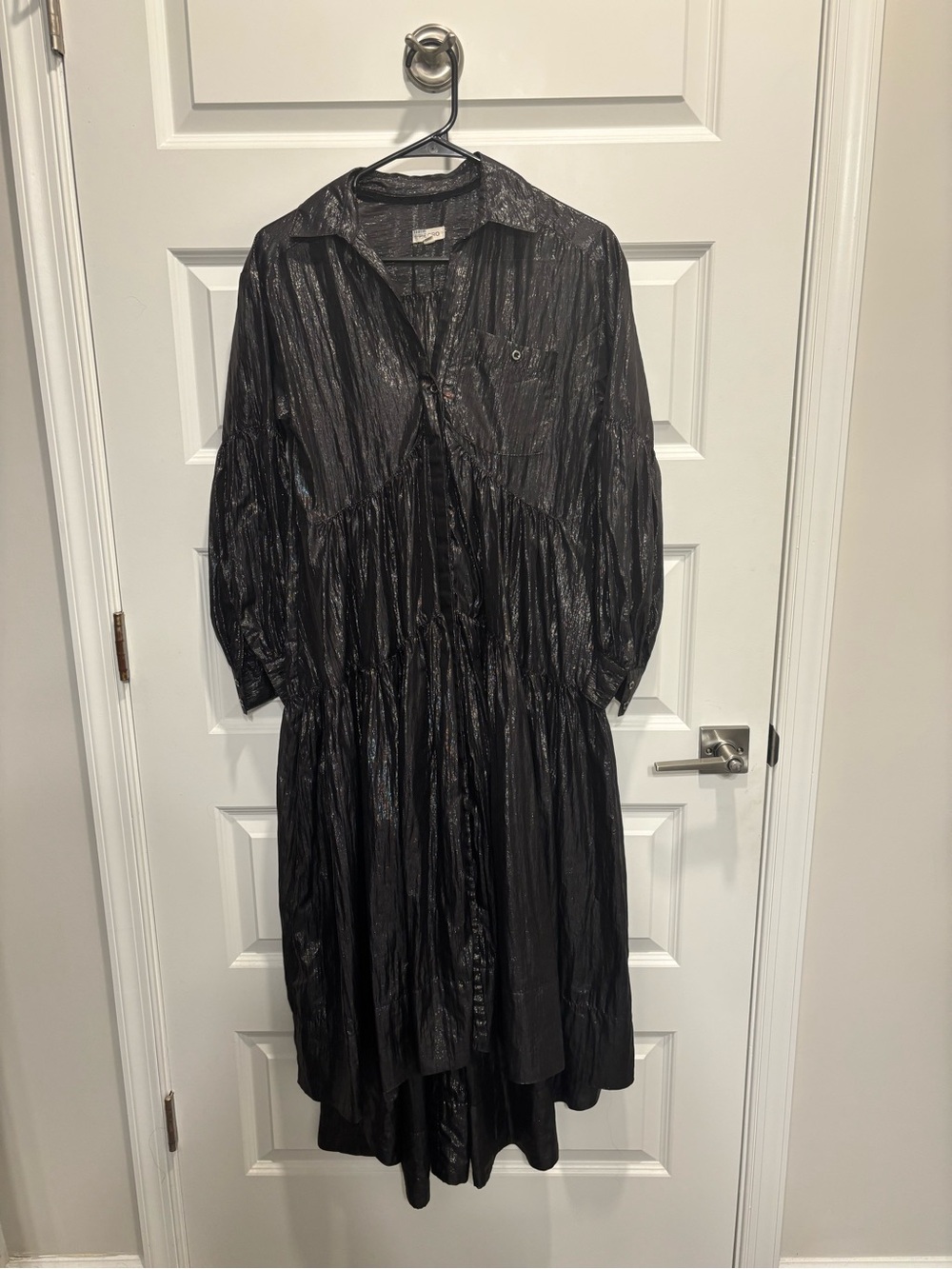 Anthropologie Black Shimmery Maxi Shirt Dress
